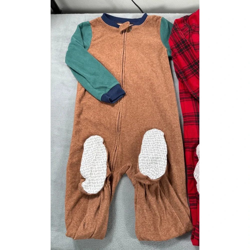 Lot of 3 Carters Boys Footed Pajamas Sleepers Fleece 5T Colorblock Christmas